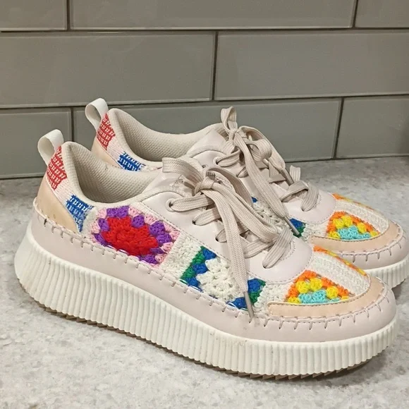 Platform Crochet Boho Sneakers Lucky Brand Size 10 - Picture 4 of 7